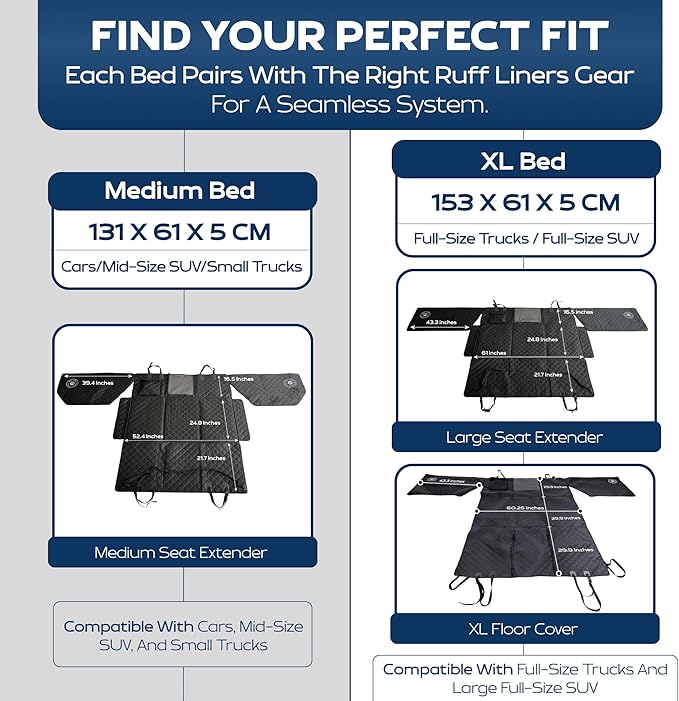 Ruff Liners Truck Back Seat Dog Bed Cushion, Extra Large Black – As Seen on Shark Tank – for Large Seat Extender & XL Floor Cover – Waterproof, Machine-Washable – Backseat Dog Bed with Rebound Foam