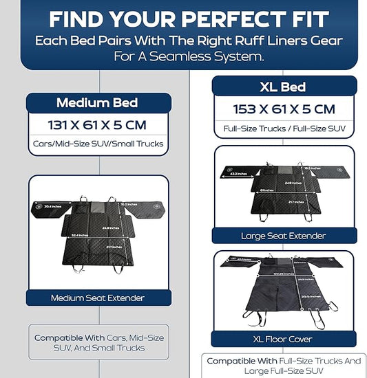 Ruff Liners Truck Back Seat Dog Bed Cushion, Extra Large Black – As Seen on Shark Tank – for Large Seat Extender & XL Floor Cover – Waterproof, Machine-Washable – Backseat Dog Bed with Rebound Foam