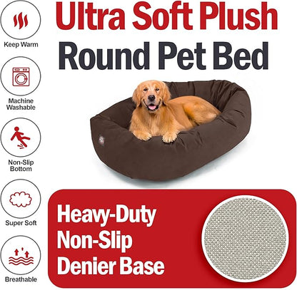 Majestic Pet 40 Inch Suede Calming Dog Bed Washable 40x29x9 (Inch) – Cozy Soft Round Donut Dog Bed w/Spine Support for Dogs to Rest Head - Pet Bed Large – Chocolate (2025)