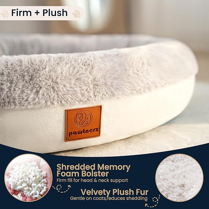Round Donut Dog Bed – Luxury Orthopedic Dog Beds with Memory Foam – Calming Bolster Pet Bed, Water-Resistant, Washable Plush Cover, Premium Zipper – Small, Medium Dogs & Cats (25 Inches)