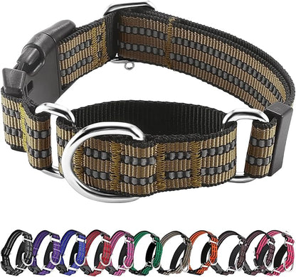 Hikiko Martingale Dog Collars Reflective Nylon Dog Collar with Quick Release Buckle Adjustable Training No Slip Dog Collar (Small, Brown)