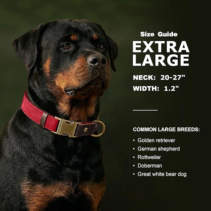 Didog Soft PU Leather Dog Collar for Large Dogs,Classic Adjustable Wide Dog Collars with Quick Release Metal Buckle,Easy Clean and Comfortable with Nylon Lining,Red,XL Neck 20-27", Width 1.2"