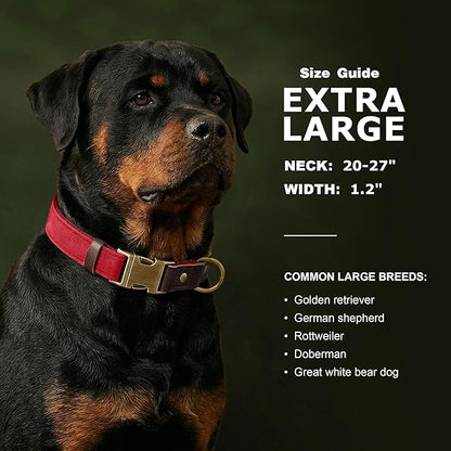 Didog Soft PU Leather Dog Collar for Large Dogs,Classic Adjustable Wide Dog Collars with Quick Release Metal Buckle,Easy Clean and Comfortable with Nylon Lining,Red,XL Neck 20-27", Width 1.2"