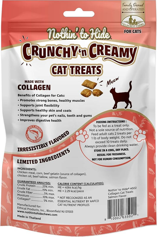 Fieldcrest Farms Nothin’ to Hide Collagen Cat Treats – Crunchy & Creamy Cat Snacks, High-Protein Healthy Treats for Skin, Coat & Joint Support, Salmon Flavor, 3 oz. Bag