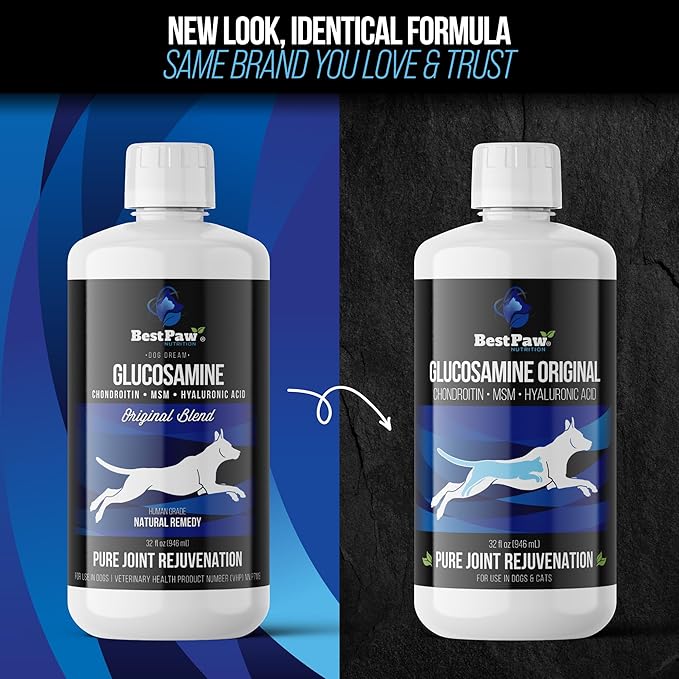 Best Paw Nutrition Liquid Glucosamine Chondroitin for Dogs - Hip Dysplasia & Joint Pain Relief - Canine Health Food Supplement - Natural Pet Vitamins with MSM for Dog Mobility Support - 32oz