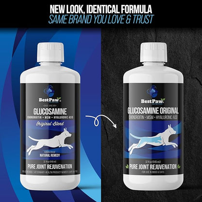 Best Paw Nutrition Liquid Glucosamine Chondroitin for Dogs - Hip Dysplasia & Joint Pain Relief - Canine Health Food Supplement - Natural Pet Vitamins with MSM for Dog Mobility Support - 32oz