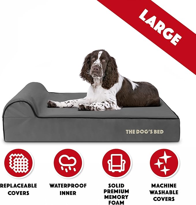 The Dog’s Bed Orthopedic Headrest Dog Bed Large Grey/Black, Memory Foam, Pain Relief: Arthritis, Hip & Elbow Dysplasia, Post Surgery, Lameness, Waterproof Washable Cover, Veterinary Approved