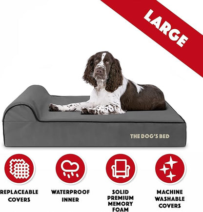 The Dog’s Bed Orthopedic Headrest Dog Bed Large Grey/Black, Memory Foam, Pain Relief: Arthritis, Hip & Elbow Dysplasia, Post Surgery, Lameness, Waterproof Washable Cover, Veterinary Approved
