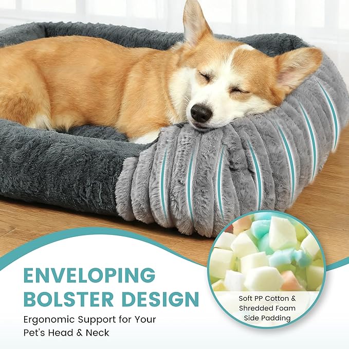 Dog Beds for Extra Large Dogs 39x32 Inch, Comfort-Sided Orthopedic XL Dog Bed Couch with Breathable Shredded Memory Foam, Faux Rabbit Fur Pet Bed, Non-Detachable, Non-Slip, Machine Washable