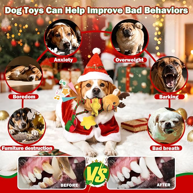 Fuufome Christmas Dog Toys for Large Dogs,Stuffed Plush Squeaky Dog Toys for Small,Medium & Large Breed,Tug of War Plush Toy,Stuffed Toy for Dogs to Keep Them Busy