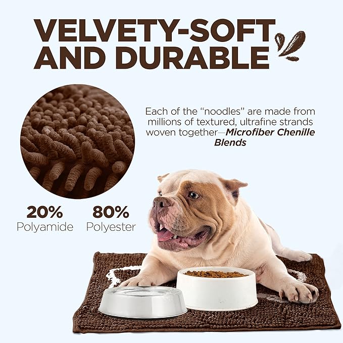 Soggy Doggy Slopmat - Dark Chocolate/Oatmeal Bone - 18” x 24″ - Water Absorbing Door Mat for Muddy Paws and Food/Water Bowls - Microfiber Chenille Small Doormat - Machine Washable