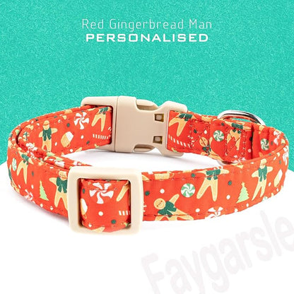 Faygarsle Christmas Dog Collar, Red Gingerbread Pattern, Plastic Buckle with Metal D-Ring, Holiday Pet Accessory, for Small Medium Large Dogs S