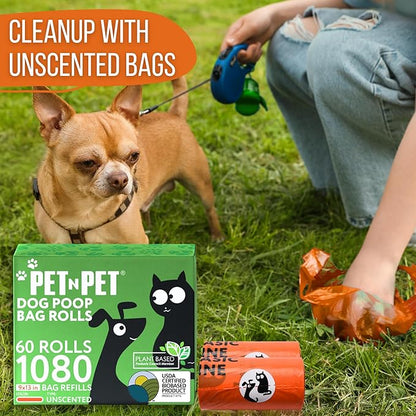Pet N Pet 1080 Counts Orange Poop Bags for Dogs, 41% Plant Based & 59% PE Extra Thick Dog Poop Bags Rolls, 9" x 13", Unscented Pet Waste Bag