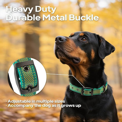 PetiFine Dog Collar for Large Dogs, Neoprene Padded and Adjustable, Reflective Wide Heavy Duty Pet Collars with Durable Metal Belt Buckle for Walking, Teal&Orange, M