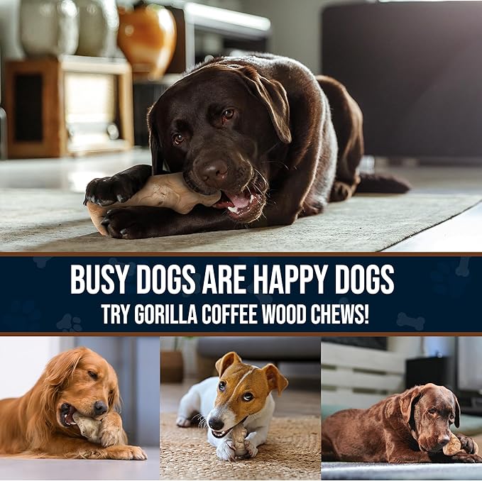 GOWGOW Gorilla Wood Dog Chew Toys - 100% Natural, Wood Chews for Dogs - Stress Relief, Teeth Cleaning & Reducing Boredom, Wood Dog Toy for Medium & Large Dogs