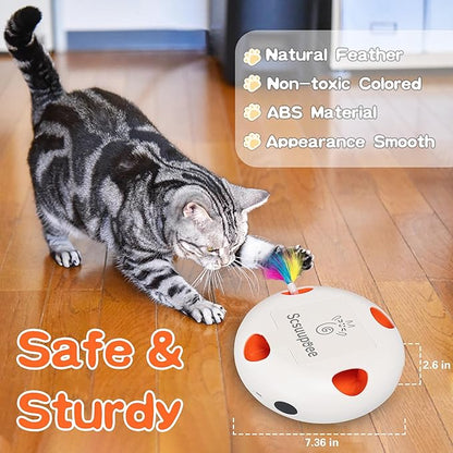 Scsuupoee Interactive Cat Toy, Electric Cat Toys for Moving Concealed Feathers, Smart Sensor 7 Holes Whack a Mole Feather Toy, USB Charge Automatic Kitten Christmas Toys,White