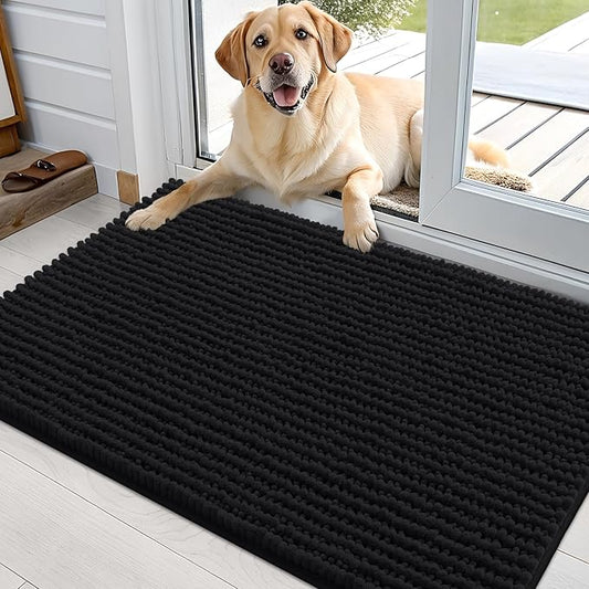 OLANLY Dog Door Mat for Muddy Paws 36x24, Ultra Absorbent Chenille Mud Doormat, Non-Slip Washable and Dirt Trapping Doormat for Indoor Entryway, Quick-Dry Indoor Pet Bed Mats for Dogs, Black