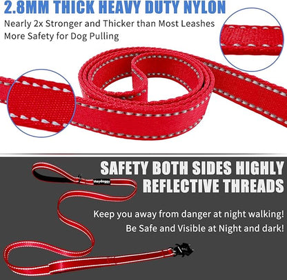 Strong Heavy Duty Dog Leash - 5ft Reflective Nylon Training Leash with Soft Padded Double Handle & Auto Lock Frog Clip - Safety Traffic Control for Large Medium Small Dogs No Pull Walk Red,5ft