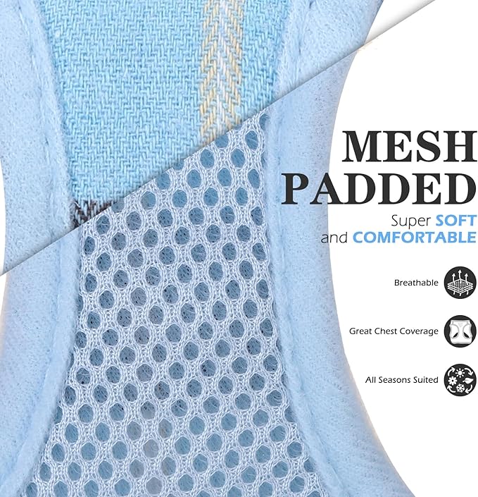 EXPAWLORER Classic Plaid Puppy Harness - Small Dog Harness and Leash Set - Dog Collar and Leash Set with AirTag Holder, Soft Padded Step in Dog Vest Harness No Pull Reflective for Outdoor, Blue XXS