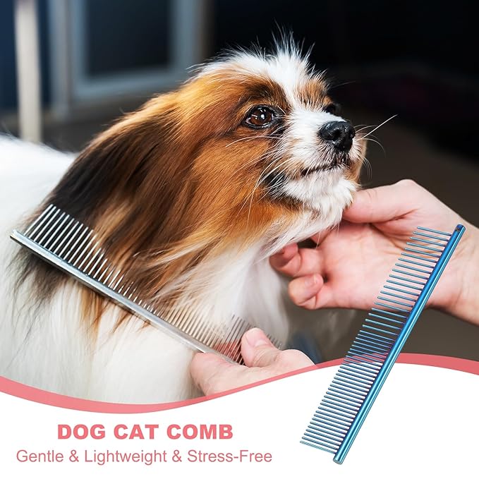 PETAXCELL Dog Cat Comb, Pet Combs Stainless Steel Teeth with Rounded Ends for Knots Mats Loose Hair Removal, 6.5IN (Blue Plated, 3 Pack), Grooming Tool Intended for Long Curly Hair Pet
