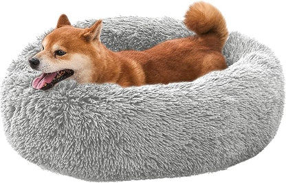 Comfort Donut Dog Bed for Small Dogs, Cat Bed & Pet Bed for Indoor Use, Medium Size with Soft Plush, Round Dog Beds for Large Dogs and Cats (Light Gray, 20''Lx20''Wx8''Th)
