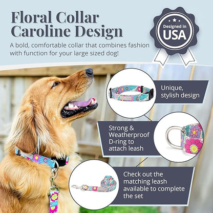 Lucky Love Dog Collars, Cute Large Dog Collars for Female Dogs, Part of Purchase Donated to Rescue (Large, Caroline, Collar)