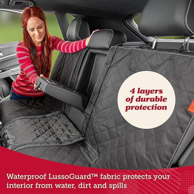 Lusso Gear Dog Car Seat Cover for Back Seat - Tan, Universal Fit - Waterproof & Non-Slip Oxford Fabric Cover - Protector for SUV & Truck - Pet Travel Accessory
