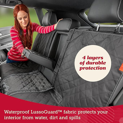 Lusso Gear Dog Car Seat Cover for Back Seat - Tan, Universal Fit - Waterproof & Non-Slip Oxford Fabric Cover - Protector for SUV & Truck - Pet Travel Accessory