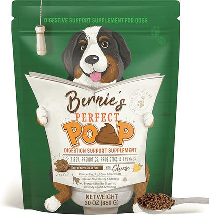 Perfect Poop Digestion & General Health Supplement for Dogs: Fiber, Prebiotics, Probiotics & Enzymes Relieves Digestive Conditions, Optimizes Stool, and Improves Health (Cheddar Cheese, 30.0)