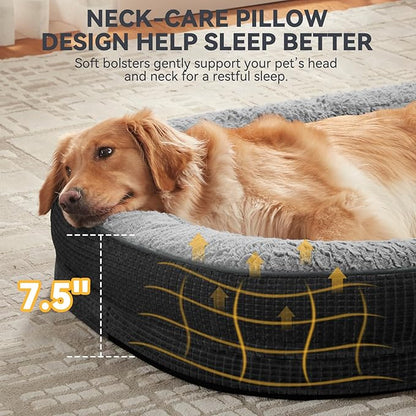 JOEJOY Orthopedic Dog Bed for Medium Dogs, Egg-Crate Memory Foam Pet Bed with Bolster Sides, Waterproof Lining, Removable Washable Cover & Non-Slip Bottom, Black