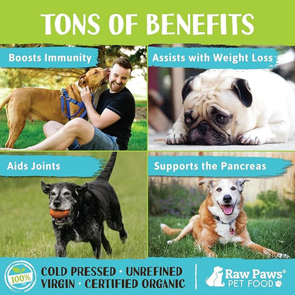Raw Paws Virgin Organic Coconut Oil for Dogs & Cats, 4-oz - Treatment for Itchy Skin, Dry Nose, Paws - Hot Spot Lotion - Natural Hairball Remedy for Cats
