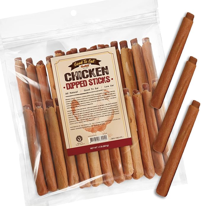 Gootoe Dog Treats, Chicken Jerky for Dogs - Premium Dog Training Treats; High-Protein, Gluten-Free, Hypoallergenic, Grain-Free, Chicken Dipped Sticks, 1.5 lb