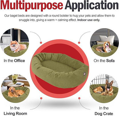 Majestic Pet 32 Inch Suede Calming Dog Bed Washable 32x23x7 (Inch) – Cozy Soft Round Donut Dog Bed with Spine Support for Dogs to Rest Their Head - Pet Bed Medium – Sage (2025)