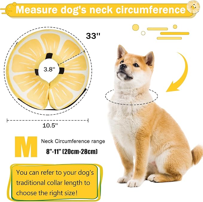 Inflatable Dog Cone Collar for Large Medium Small Dogs, Soft Adjustable Recovery Cone for Dogs Cats,Dog Neck Donut Alternative After Surgery(Lemon,Medium