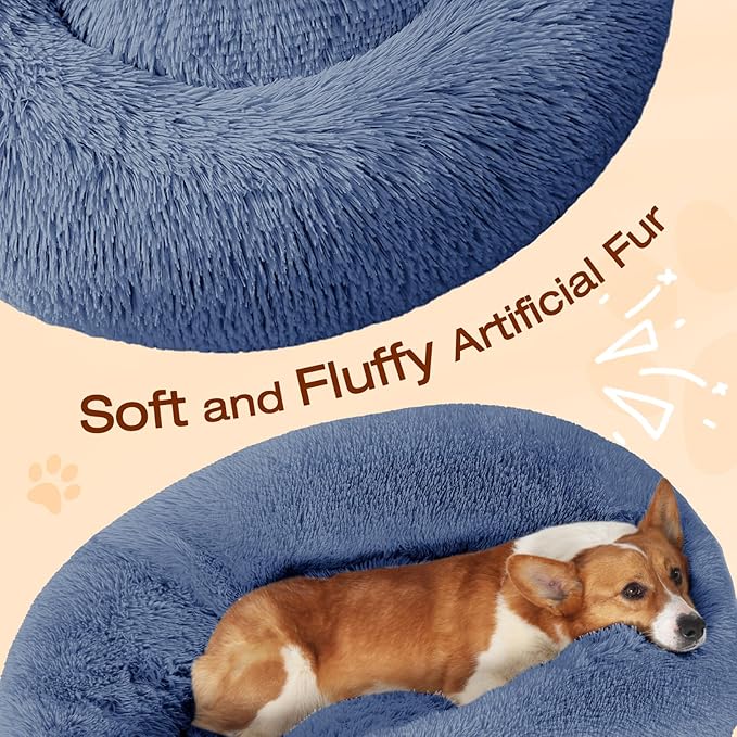 JOLLYVOGUE Dog Bed, Calming Anti-Anxiety Large Dog Bed, Fluffy Donut Cushion for Medium and Large Pets (27"/30"/36")