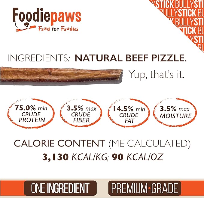 FOODIEPAWS 6 Inch Jumbo Bully Sticks for Dogs, 10 Pack | All Natural, Grass-Fed Beef | Extra Thick, Rawhide-Free & Fully Digestible Chews | Odor-Free, Long Lasting Dog Treats for Medium & Large Breeds