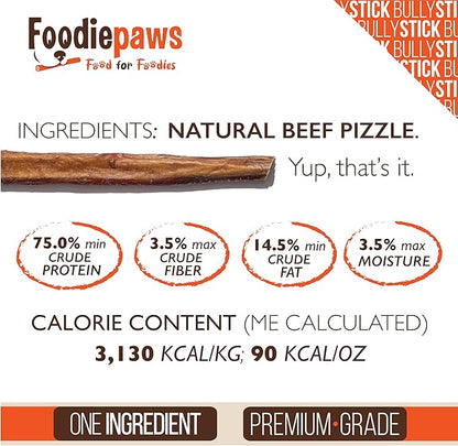FOODIEPAWS 12 Inch Jumbo Bully Sticks for Dogs, 5 Pack |Thick, Grass-Fed Beef Pizzle Chews | All Natural, Rawhide-Free & Fully Digestible | High Protein, Long Lasting Dog Treats for Heavy Chewers