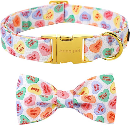 ARING PET Valentine's Day Dog Collar with Bow, Cute Adjustable Heart Bowtie Pet Collars with Metal Buckle for Puppy Small Medium Large Boy Girl Dogs-S
