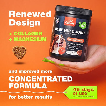 Glucosamine for Dogs - Joint Supplement for Dogs - Glucosamine Chondroitin - 180 Hip and Joint Care Mobility Chews - MSM, Turmeric - Advanced Mobility Support - Bone Health - Large and Small Breeds