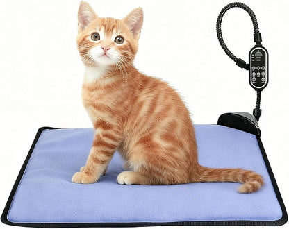 Orznez Pet Heating Pad for Cats & Dogs,Safe Electric Cat Warming Pad with Chew Resistant Cord,Automatic Induction Heated Cat Bed,Adjustable Temperature & Time (17.7" x 17.7")
