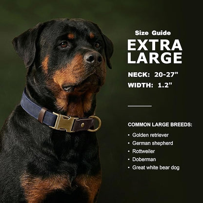 Didog Soft PU Leather Dog Collar for Large Dogs,Classic Adjustable Wide Dog Collars with Quick Release Metal Buckle,Easy Clean and Comfortable with Nylon Lining,Blue,XL Neck 20-27", Width 1.2"