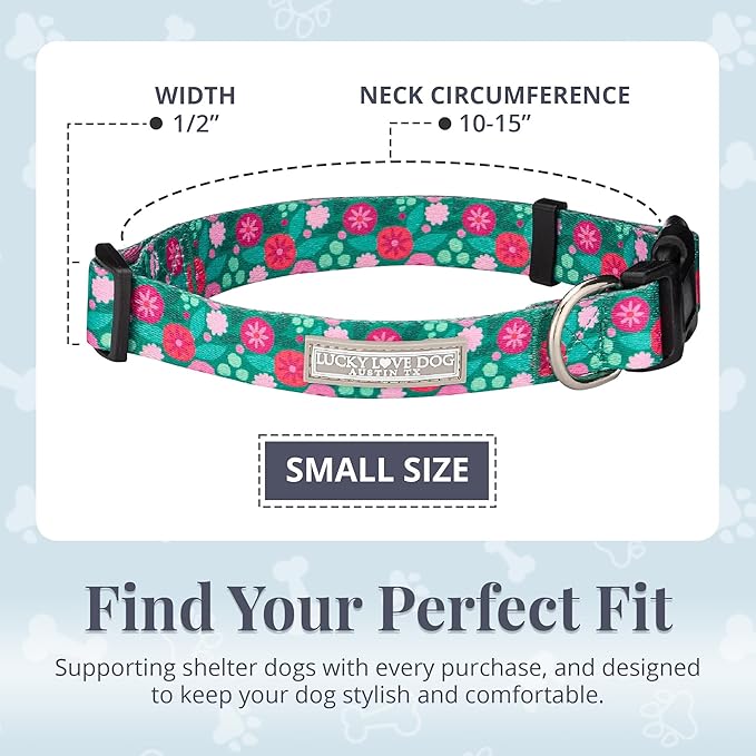 Lucky Love Dog - Adjustable Dog Collar with Easy Click Buckle for Small Dogs, Durable, & Comfortable for Male & Female Dogs, Pet Collar for Puppies & Adult Ones - Penny, Small