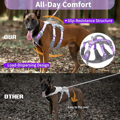 Huntboo Reflective Dog Harness with Handle, Escape Proof, No Slip, Breathable, Lightweight,Adjustable Lift Harness for Small, Medium,and Large Dogs Walking,Training,and Running Gear(Lavender Purple,L)