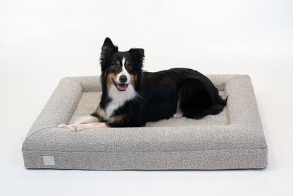 Bluewater Dog Luxury Boucle Orthopedic Memory Foam Dog Bed with Waterproof Liner and Machine Washable Cover with YKK Zippers (Large, 45" L x 36" W x 7" Th, Sand)
