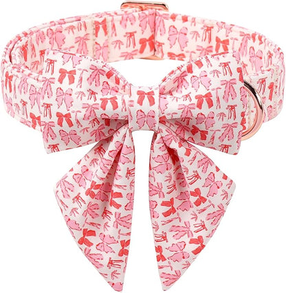 ARING PET Valentine's Day Collar for Dog, Cute Pink Sailor Bowtie Heart Puppy Pet Collars for Small Medium Large Girl Dogs-XS