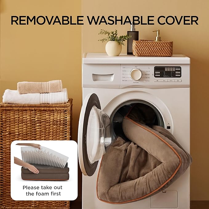 Bedsure L Plus Orthopedic Dog Bed for Large Dogs - Washable Dog Cat Bed Waterproof, L Plus Big Comfort Dogs Couch Sofa with Washable Removable Cover, Pet Bed with Nonskid Bottom, Brown, 38"