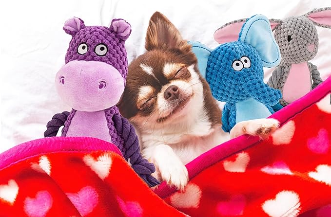 Leash and Leisure Plush Dog Toys, 3-Pack Variety Set with Squeaker, Crinkle Paper, Rope, Non-Toxic, Soft & Durable, Teething Puppy Toys- Farm Friends or Jungle Pals, 9.45 x 3.94 inches (Jungle Pals)