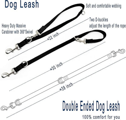 Double Ended Dog Leash,for Obedience Training Easy to Use,Lightweight,Soft for Large and Medium Dogs (Black, 1M*2.5CM)