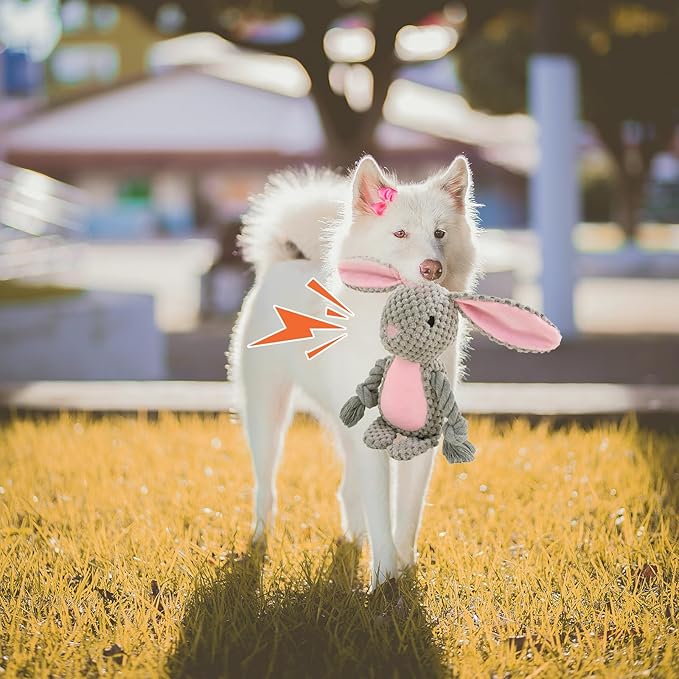 Easter Dog Toys,Easter Rabbit Bunny Egg Plush Squeaky Toys,Easter Rabbit Plush Squeaky Chew Toys for Small Dogs