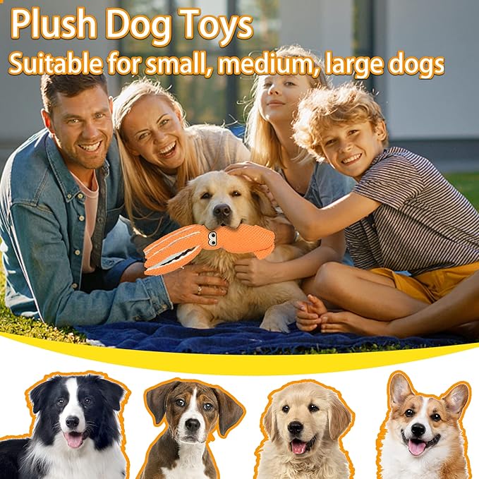 SUNKYPUP Large Plush Squeaky Dog Toy - Durable Stuffed Chew Toy for Small, Medium, Large Dogs and Puppies (Orange)